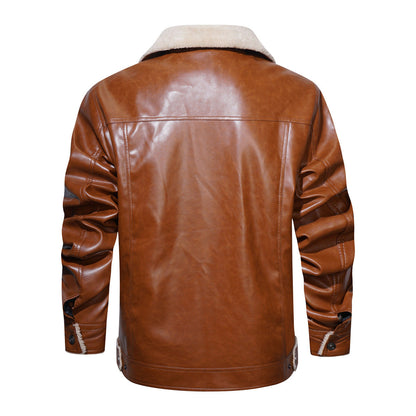 Herren Kunstlederjacke Teddyfutter Lederjacke Modern
