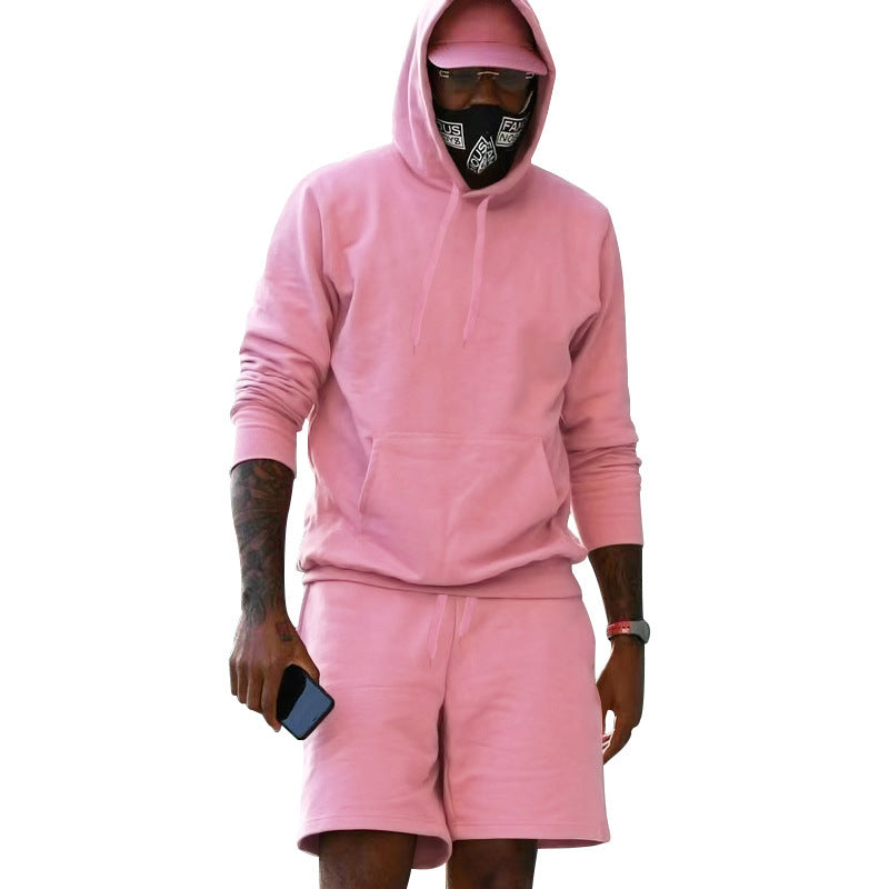 Herren Sport-Outfit Hoodie Shorts Set Athletisch Grau