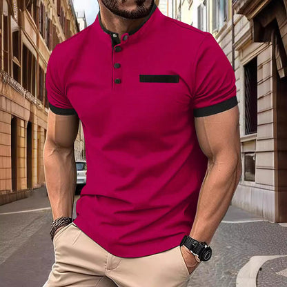 Herren Poloshirt Modern Stehkragen Kontrastdetails Slimfit