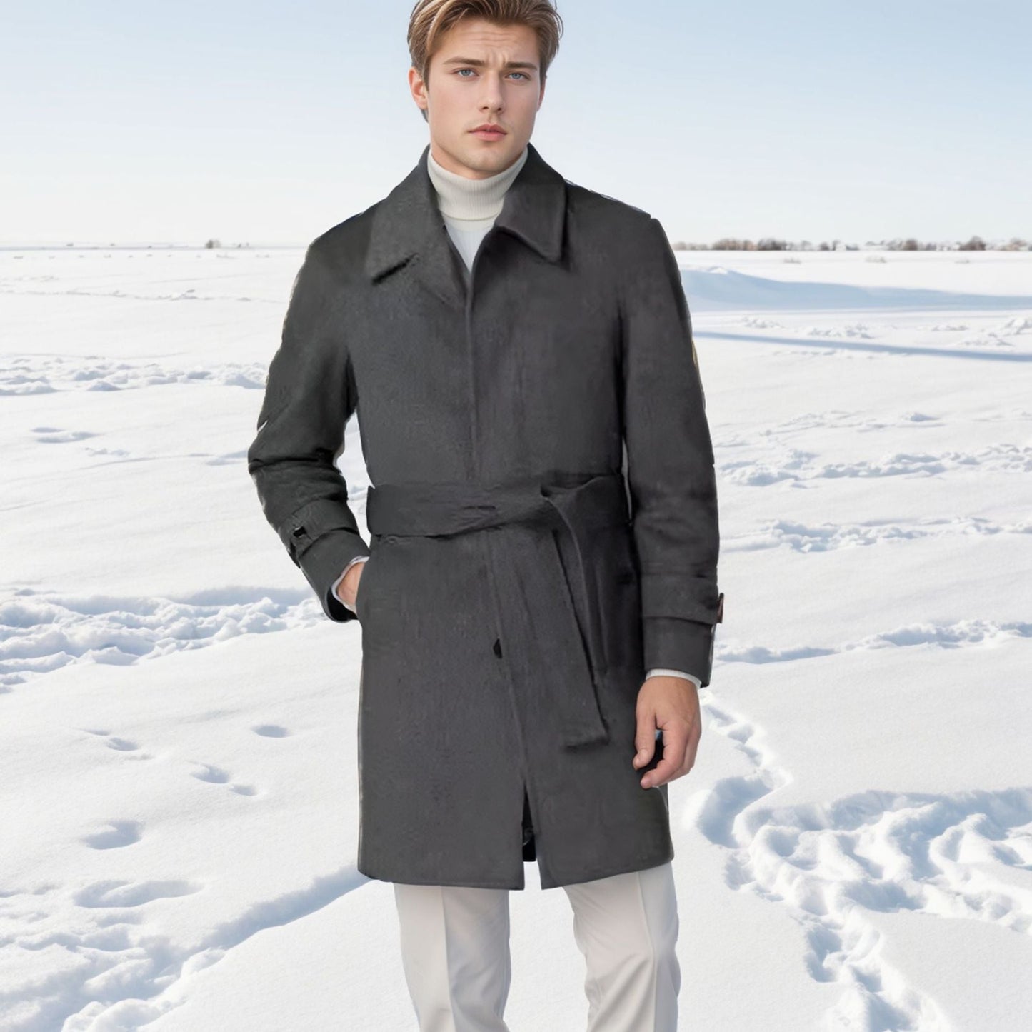 Herren Trenchcoat Modern mit Gürtel und großen Taschen - BerlinGlamour