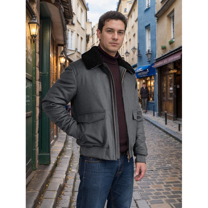 Herren kuschelweiche Winterjacke mit Teddykragen und aufgesetzten Taschen BerlinGlamour.