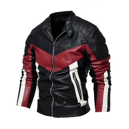 Leder Bikerjacke Herren Stylish Schwarz Ledermantel