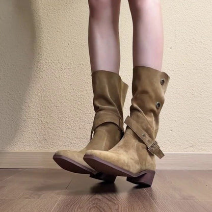 Damen Stiefeletten Geflochtene Schuhe Mit Verstellbarem Riemen Braun - BerlinGlamour