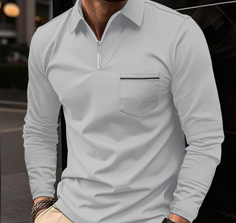Herren Polohemd Modern Reißverschluss Brusttasche