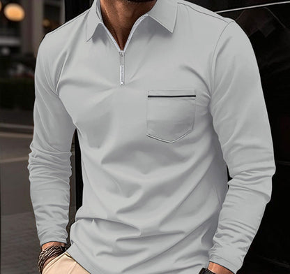 Herren Polohemd Modern Reißverschluss Brusttasche