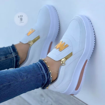 Damen Sneaker Slip-On Gold Reißverschluss Modern