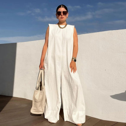 Damen Jumpsuit Weit Kapuze Tiefster Rücken Modern