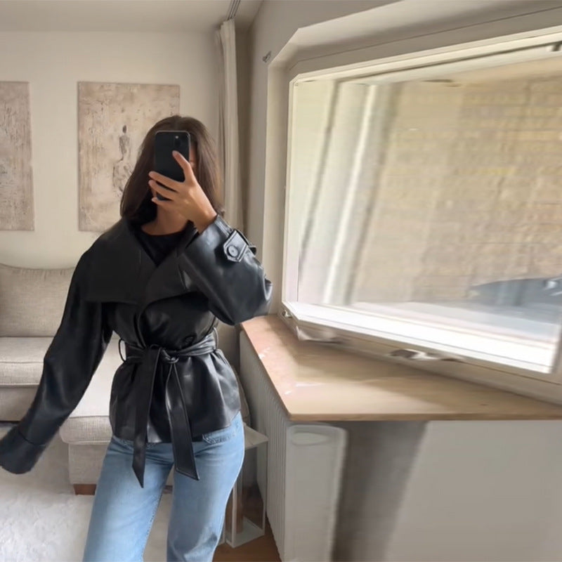 Damen Jacke Cropped Modern mit Doppelknöpfen und Breitem Kragen
