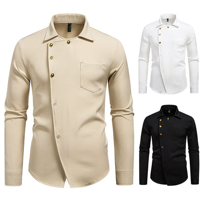 Herren Hemd Elegant Asymmetrisch Goldknöpfe Modern
