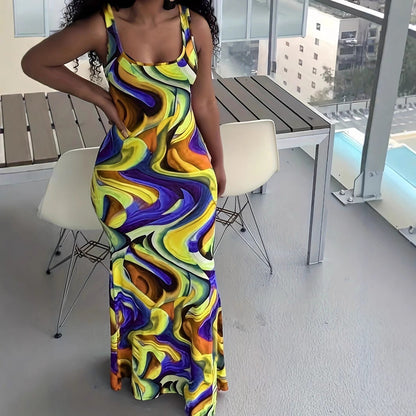 Damen Maxikleid Farbverlauf Figurformend Elegant Lang