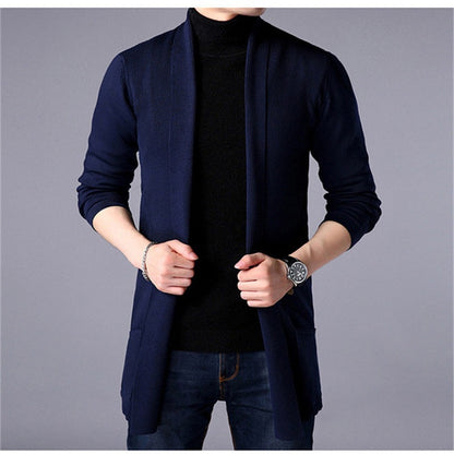 Herren Strickmantel Lang Modern Offener Vorderteil