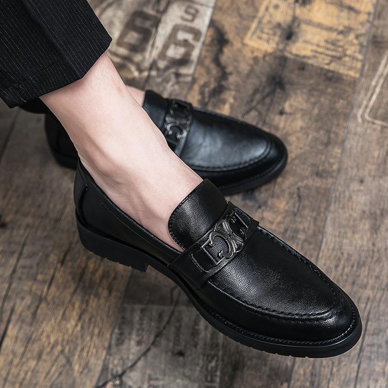 Damen Mokassins Leder Elegante Schnalle Schuhe Schwarz