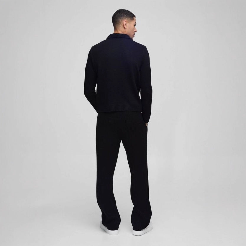 Herren Strickpullover Elegent Kurz Reißverschluss Rippstruktur