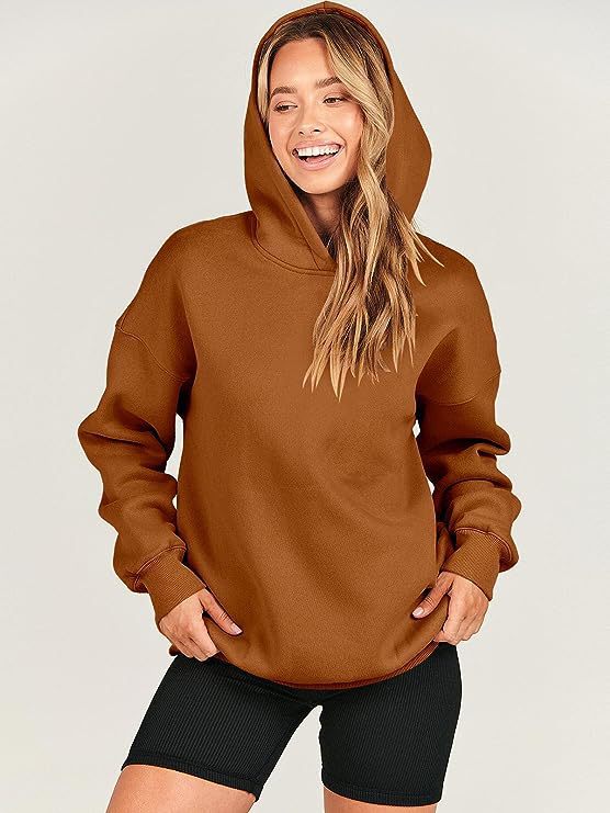 Damen Kapuzenpullover Großgemustert Weich Fleece Oversized