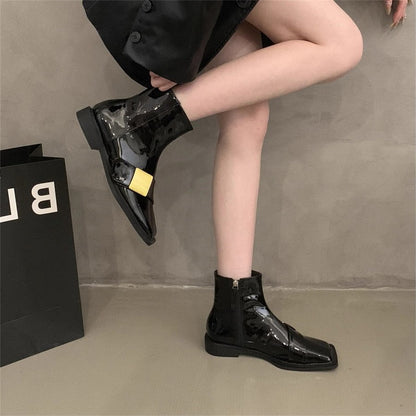 Damen Stiefeletten Elegante Schnallen Schuhe Schwarz Trend