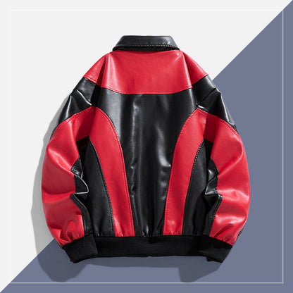 Herren Lederjacke Modern mit Kontrast Akzenten Schwarz