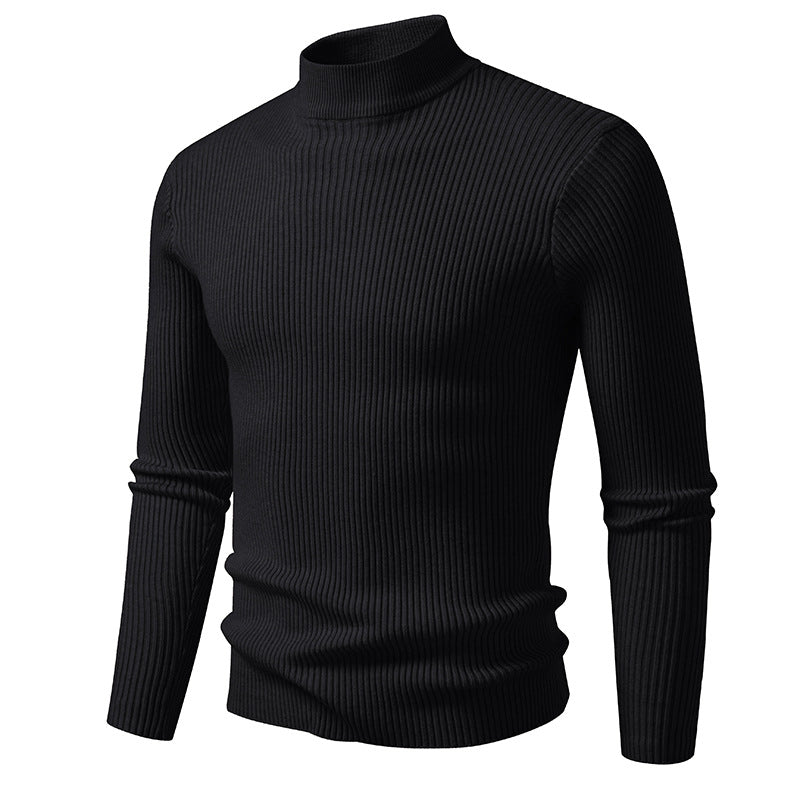 Herren Rollkragenpullover Stretch Wolle Rippstruktur Modern
