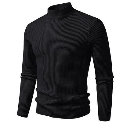 Herren Rollkragenpullover Stretch Wolle Rippstruktur Modern