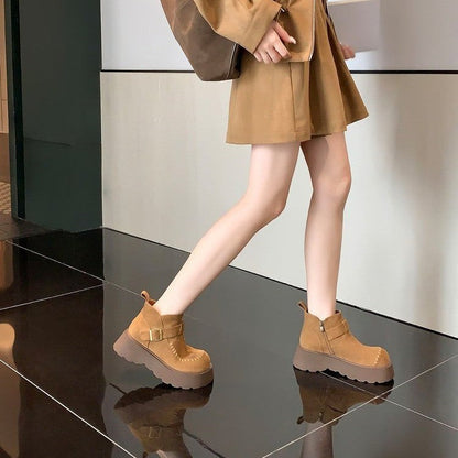 Damen Plateaustiefel Stylisch Schnallenverschluss Modisch Höhe