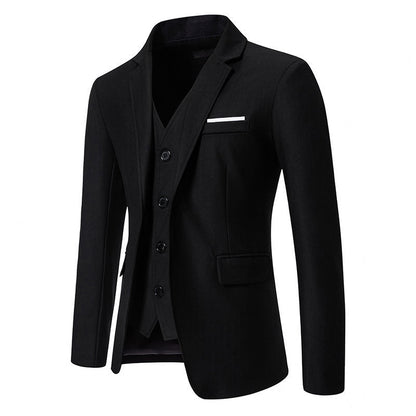 Herren Anzug Set mit Weste und Stehkragen Elegant Schwarz