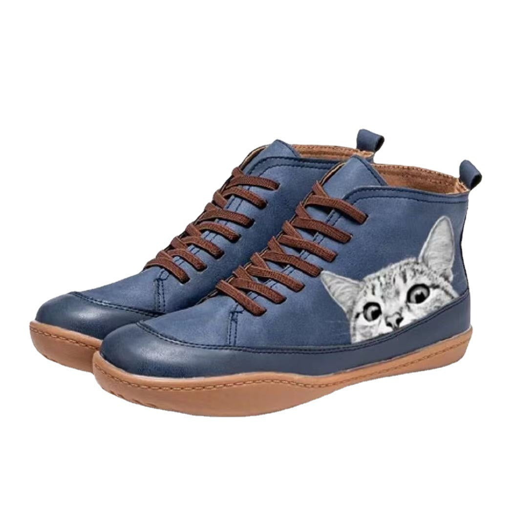 Damen Sneaker High-Top Katzen Motiv Trendy Schuhe