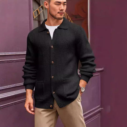 Herren Strickjacke Großrippig Mit Taschen Winter