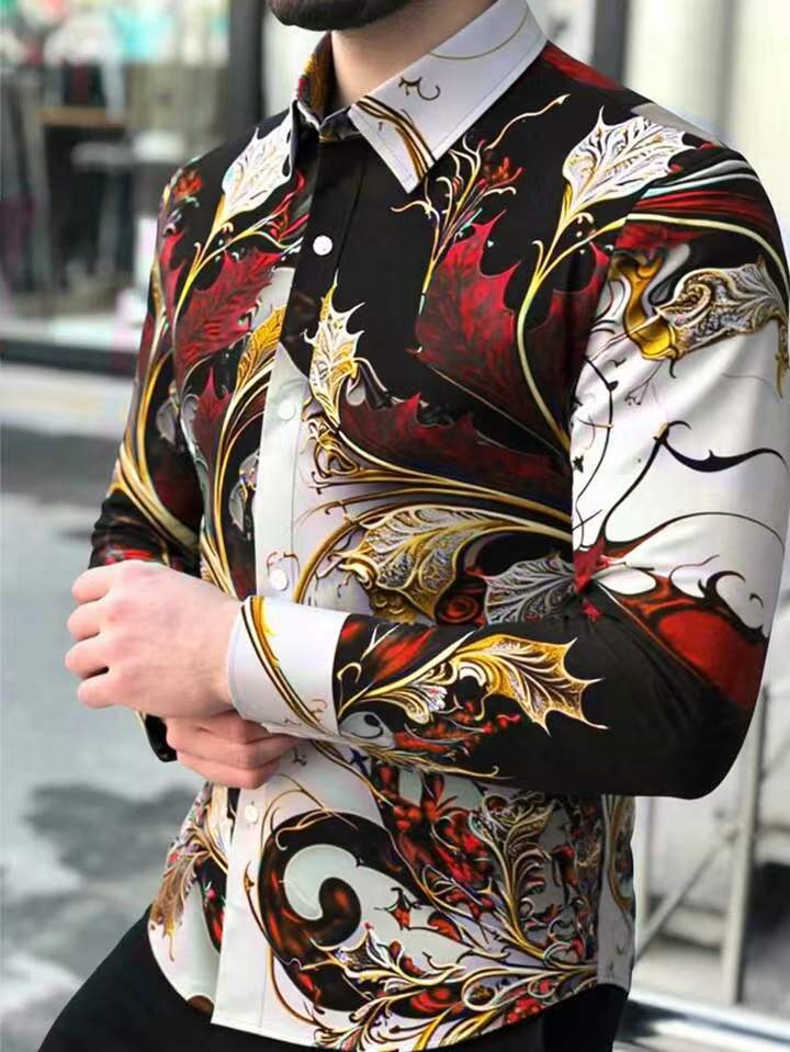 Herren Langarmhemd Barock Muster Elegant Berlin
