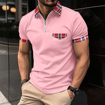 Herren Polohemd Karomuster Modern mit Reißverschluss