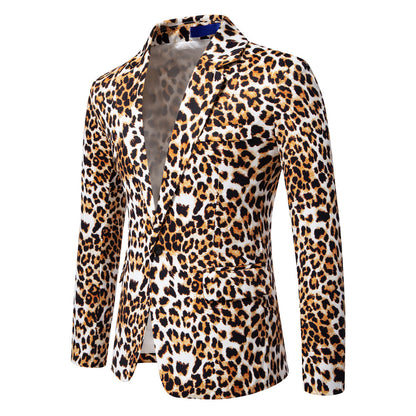 Herren Blazer Modisch Leopardenmuster Anzugjacke Elegant