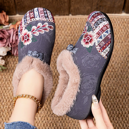 Damen Hausschuhe Flauschig Warm Stickerei
