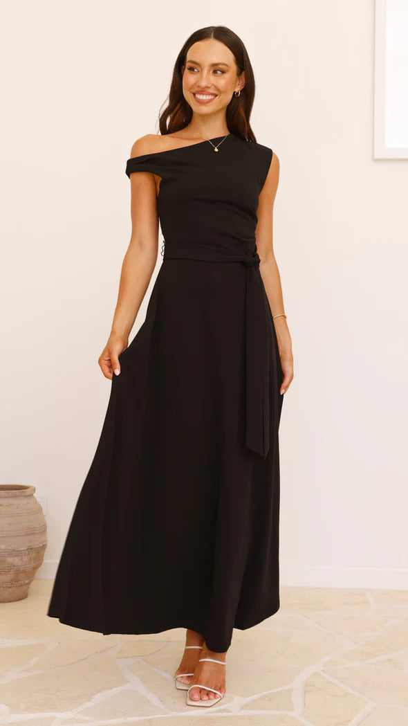 Damen Maxikleid Asymmetrisch Elegantes Abendkleid Lang