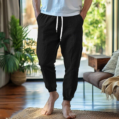 der neue Titel: Elegante Leinen-Jogginghose mit elastischem Bund und verstellbarem Kordelzug BerlinGlamour