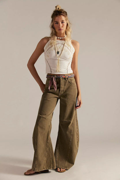 Damen Jeans Weite Bein Overdye Blau