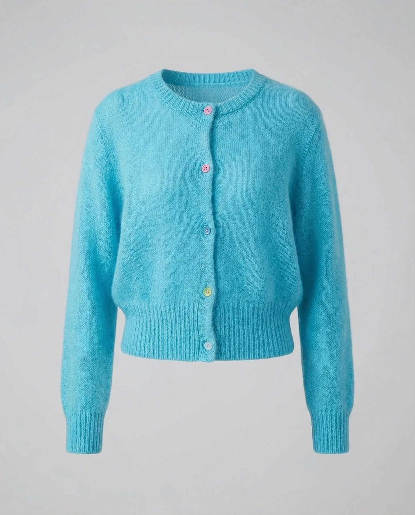 Damen Strickjacke Kurz Mohair Optik Bunt