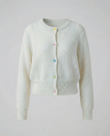 Damen Strickjacke Kurz Mohair Optik Bunt