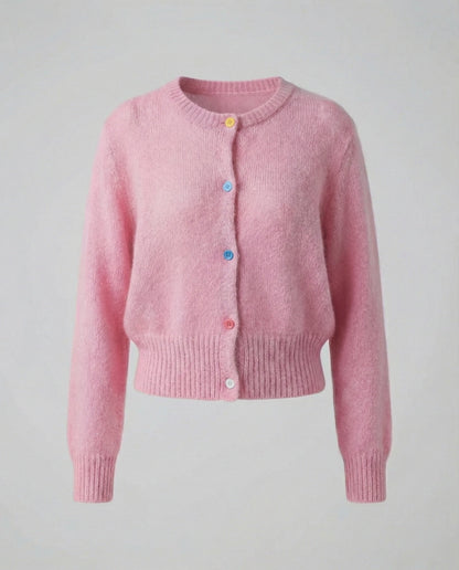 Damen Strickjacke Kurz Mohair Optik Bunt