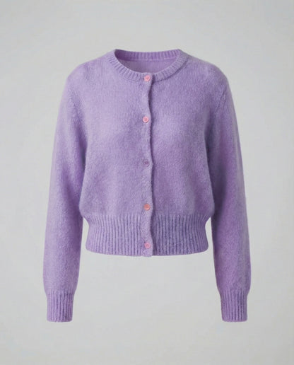 Damen Strickjacke Kurz Mohair Optik Bunt
