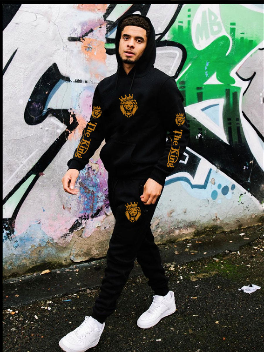 Herren Sportset Kapuzenpulli Jogginghose Modern Königsmotiv - BerlinGlamour