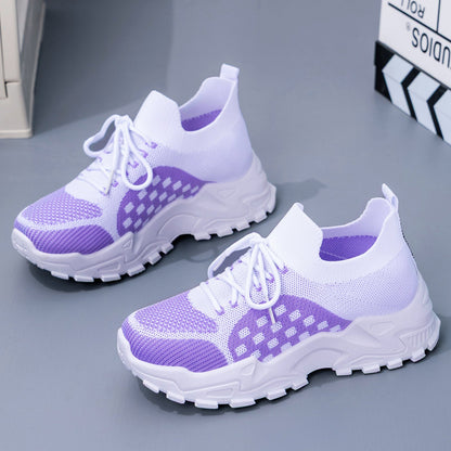 Damen Sneaker Leicht Strick Schnürsenkel Flexibel Bequem