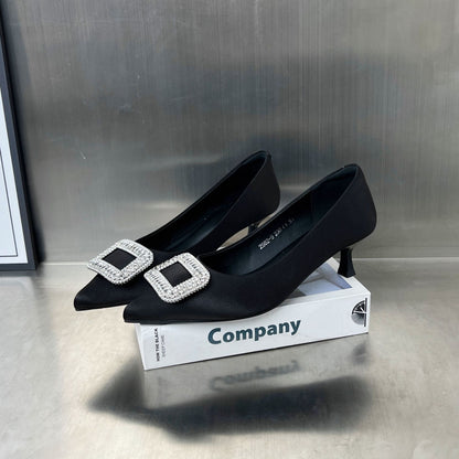 Damen Pumps Hochhackig mit Strass Buckle Elegant