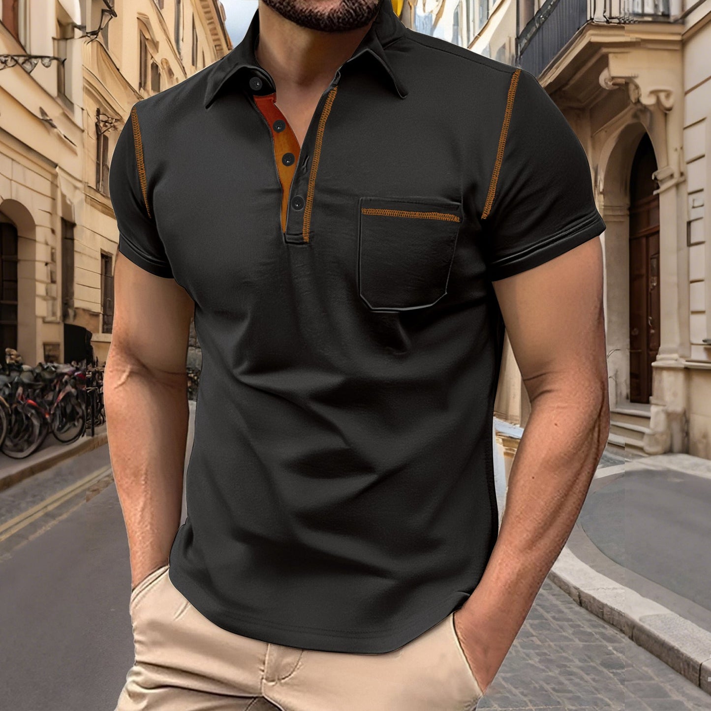 Herren Kurzarmhemden Modern mit Kragen und Brusttasche