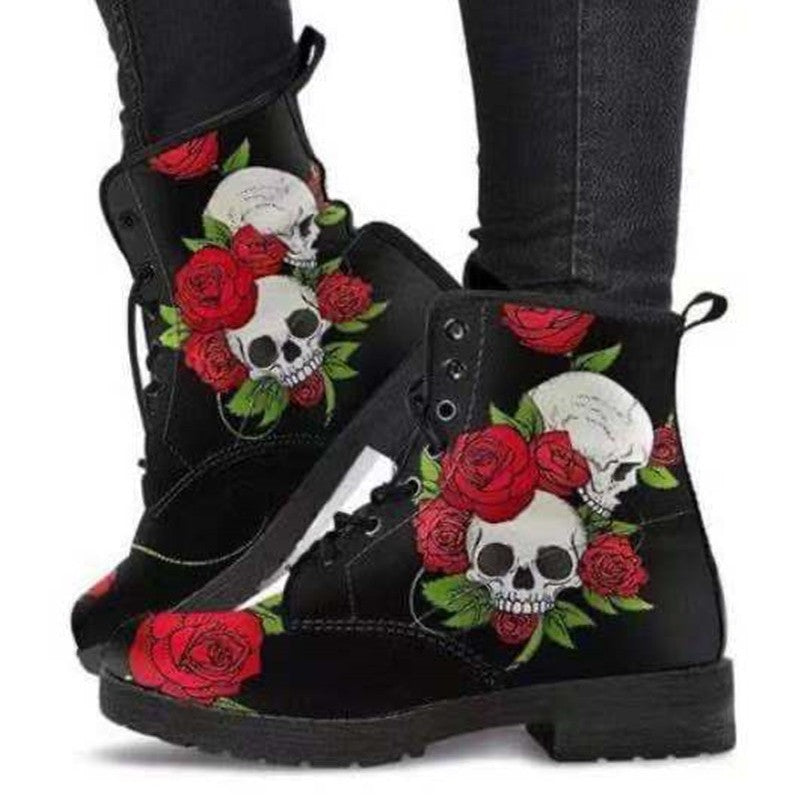 Damen Stiefeletten mit Totenkopf-Design Robust Schwarz - BerlinGlamour