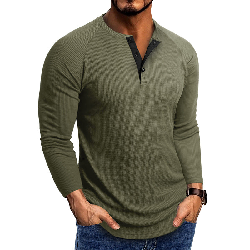 Herren Langarmshirt Modern mit Struktur Stoff und Knöpfen Elegant