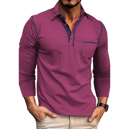 Herren Polohemd Langarm Modern mit Brusttasche und Kontraststreifen