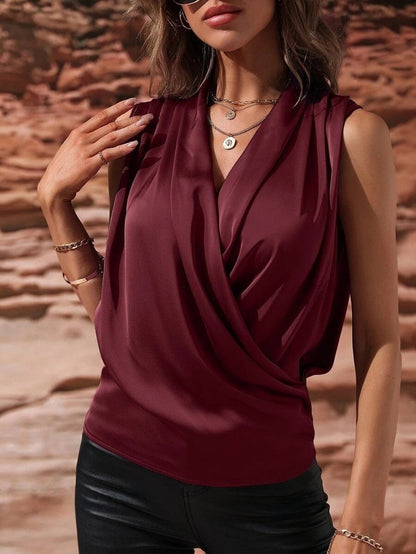 Damen Oberteil Wickel Top Rafftiert Elegantes Design