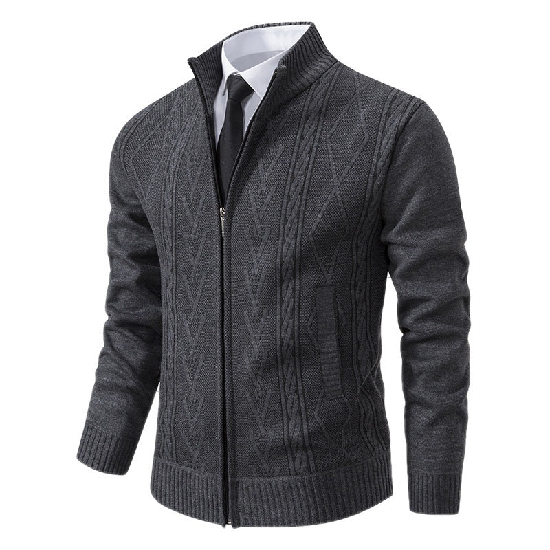 Herren Strickjacke Modern Zopfmuster Hochgeschlossener Kragen