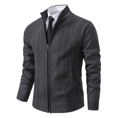Herren Strickjacke Modern Zopfmuster Hochgeschlossener Kragen
