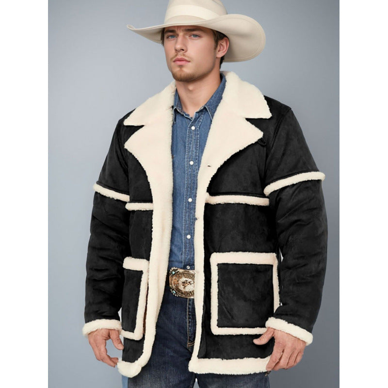 Herren Lederjacke Imitat Weich Lammfell Winter