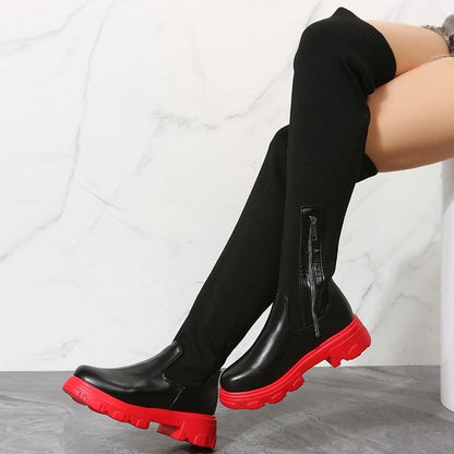 Damen Stiefel Lang Schaft Komfortabel Strick Design