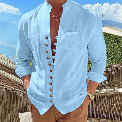 Herren Hemd Langarm Stehkragen Modern Knöpfe Elegent